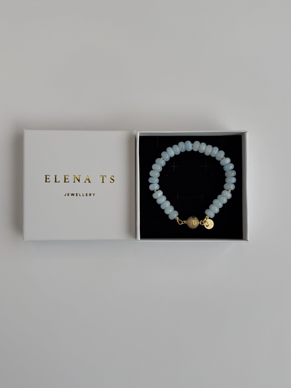 535 Aquamarine Stone Bracelet with Gold Accents